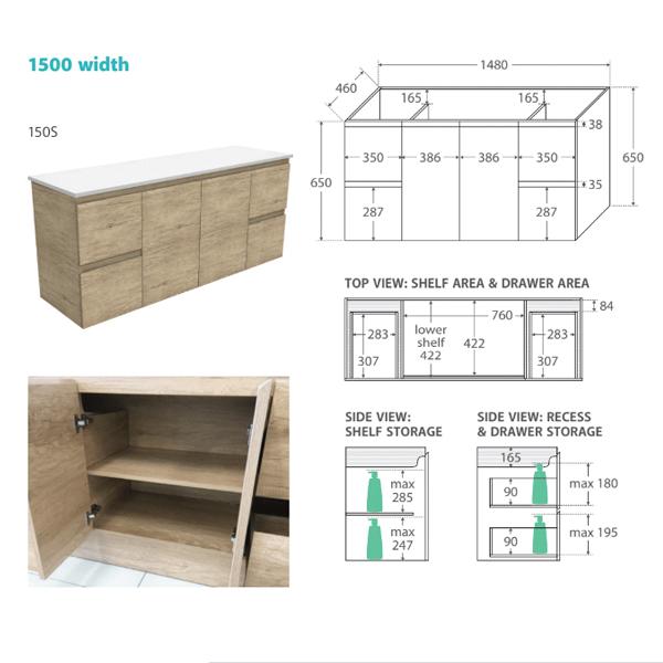 Fienza Vanessa Edge Wall Hung Vanity 600mm - 1500mm - Scandi Oak - Wellsons