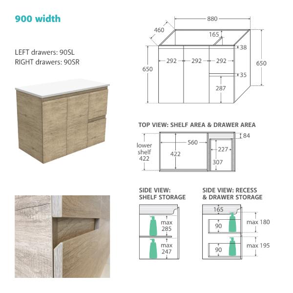 Fienza Vanessa Edge Wall Hung Vanity 600mm - 1500mm - Scandi Oak - Wellsons