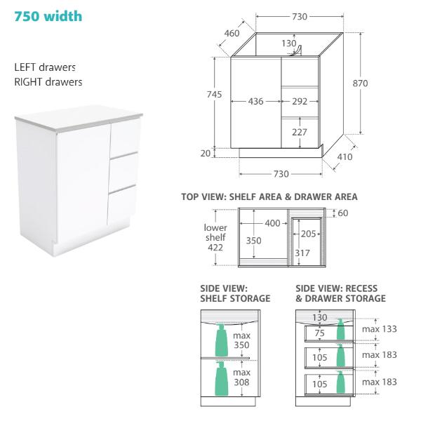 Fienza Vanessa Fingerpull Kickboard Vanity 600mm - 1500mm - Gloss White - Wellsons