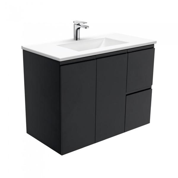 Fienza Vanessa Fingerpull Wall Hung Vanity 750mm-1500mm - Matte Black - Wellsons