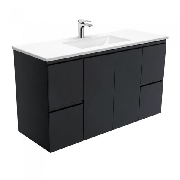 Fienza Vanessa Fingerpull Wall Hung Vanity 750mm-1500mm - Matte Black - Wellsons