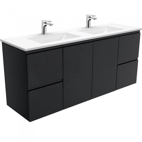 Fienza Vanessa Fingerpull Wall Hung Vanity 750mm-1500mm - Matte Black - Wellsons