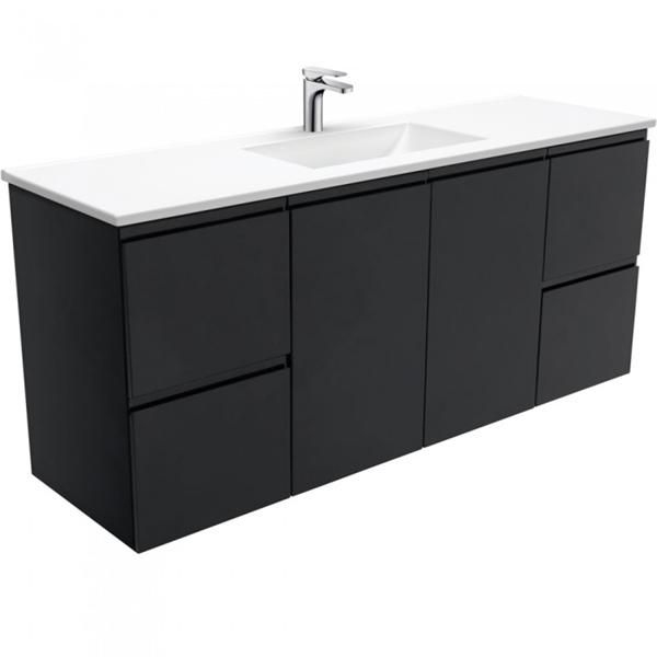 Fienza Vanessa Fingerpull Wall Hung Vanity 750mm-1500mm - Matte Black - Wellsons