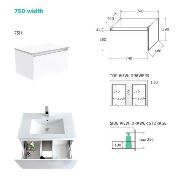 Fienza Vanessa Manu Wall Hung Vanity 750mm - 1200mm - White - Wellsons