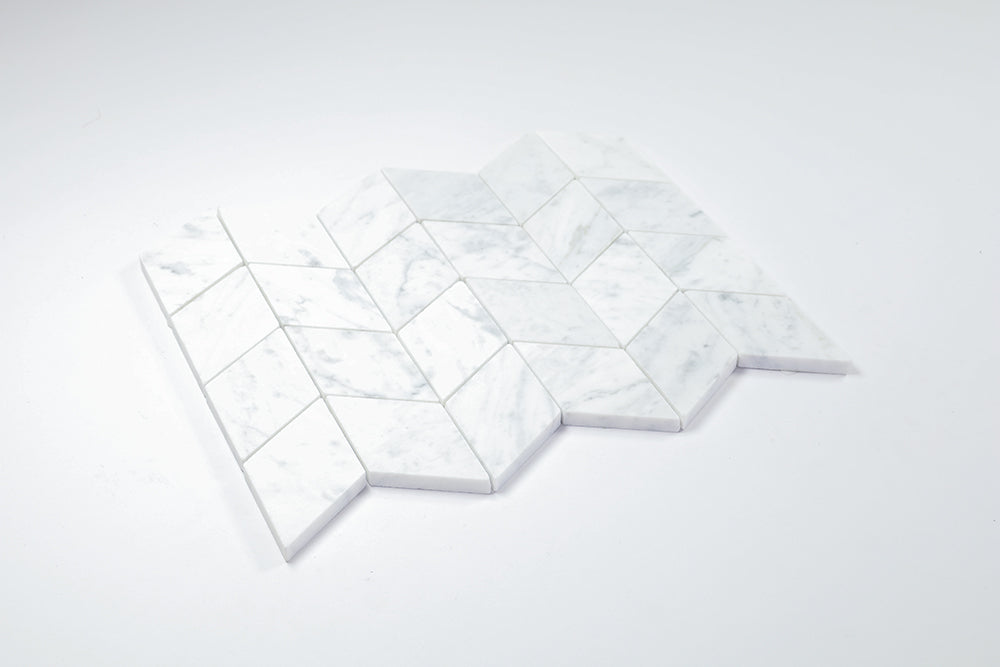 Deca White Carrara Honed Chevron Tile