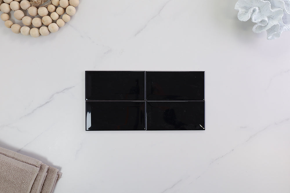 Windsor Bevelled Black Gloss Subway Tile