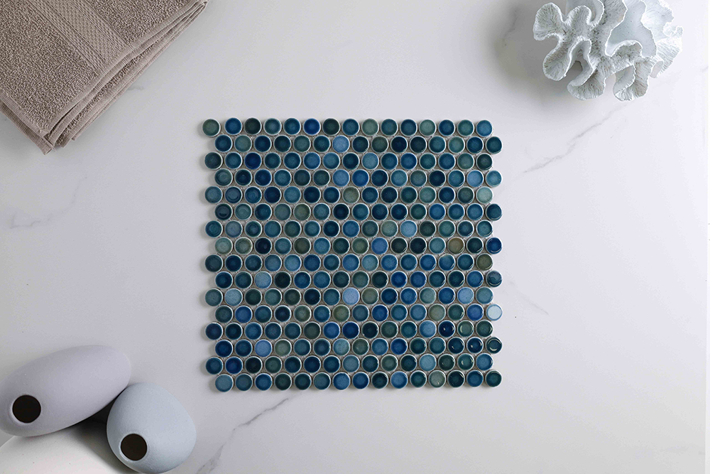 Bindi Aqua Gloss Penny Round Mosaic Tile