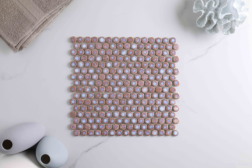 Bindi Coral Gloss Penny Round Mosaic Tile
