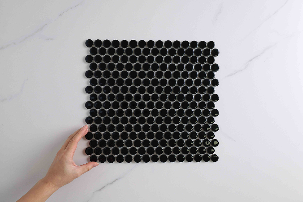 Bindi Black Gloss Penny Round Mosaic Tile