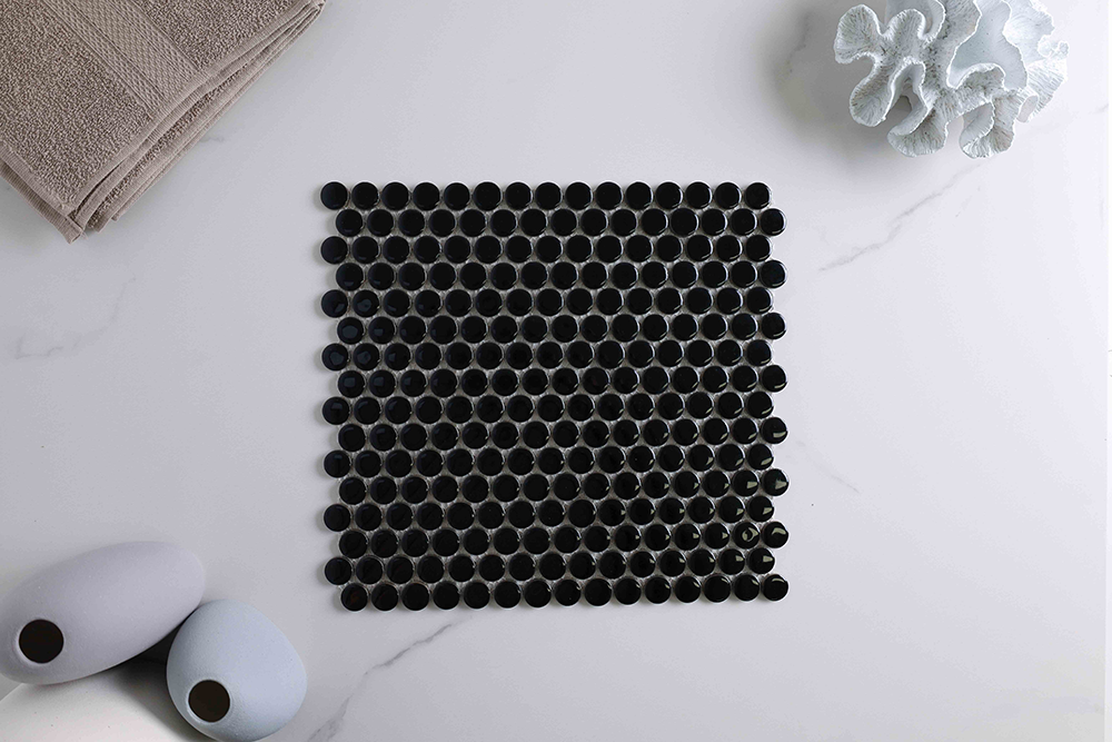 Bindi Black Gloss Penny Round Mosaic Tile