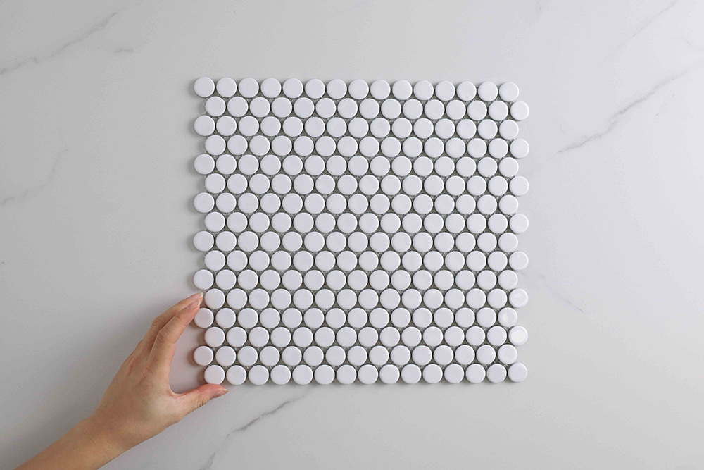Bindi White Gloss Penny Round Mosaic Tile