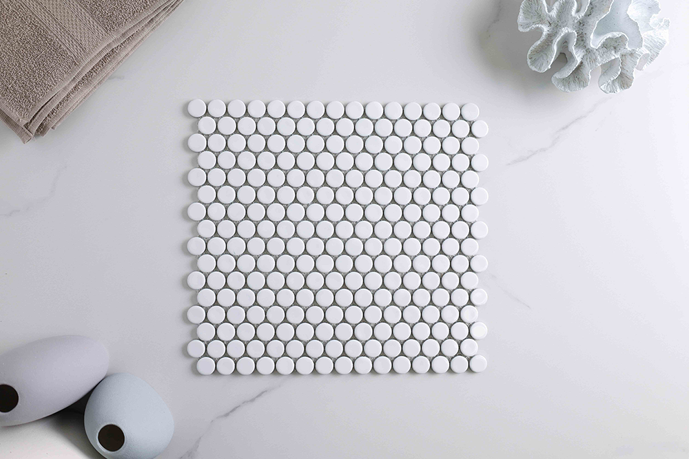 Bindi White Gloss Penny Round Mosaic Tile