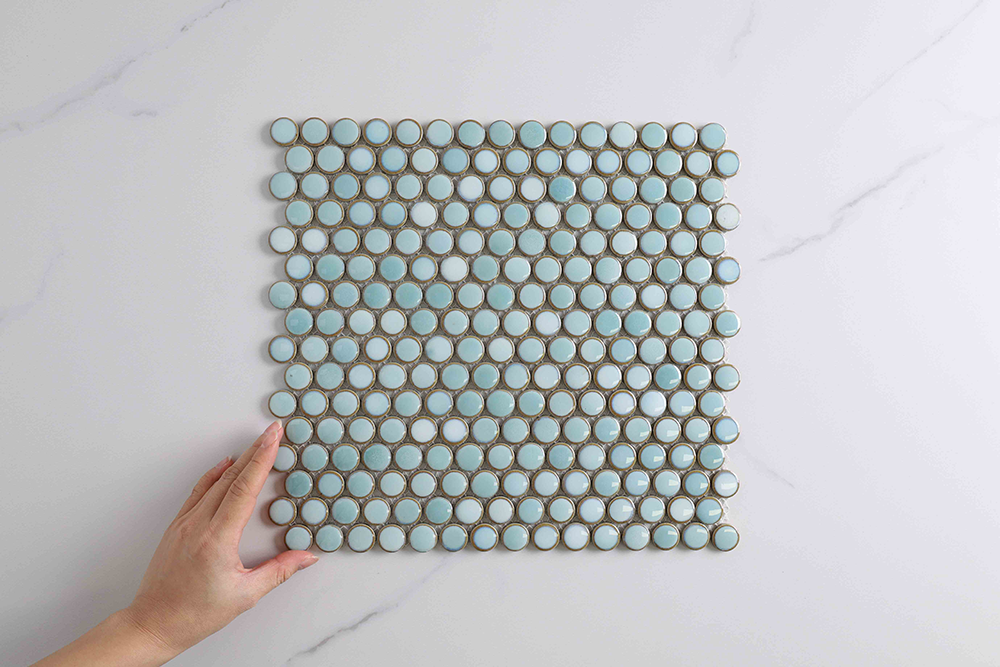 Bindi Green Mint Gloss Penny Round Mosaic Tile