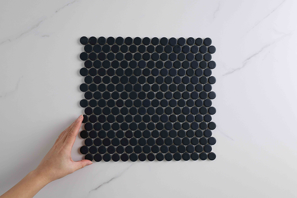 Bindi Black Matt Penny Round Mosaic Tile
