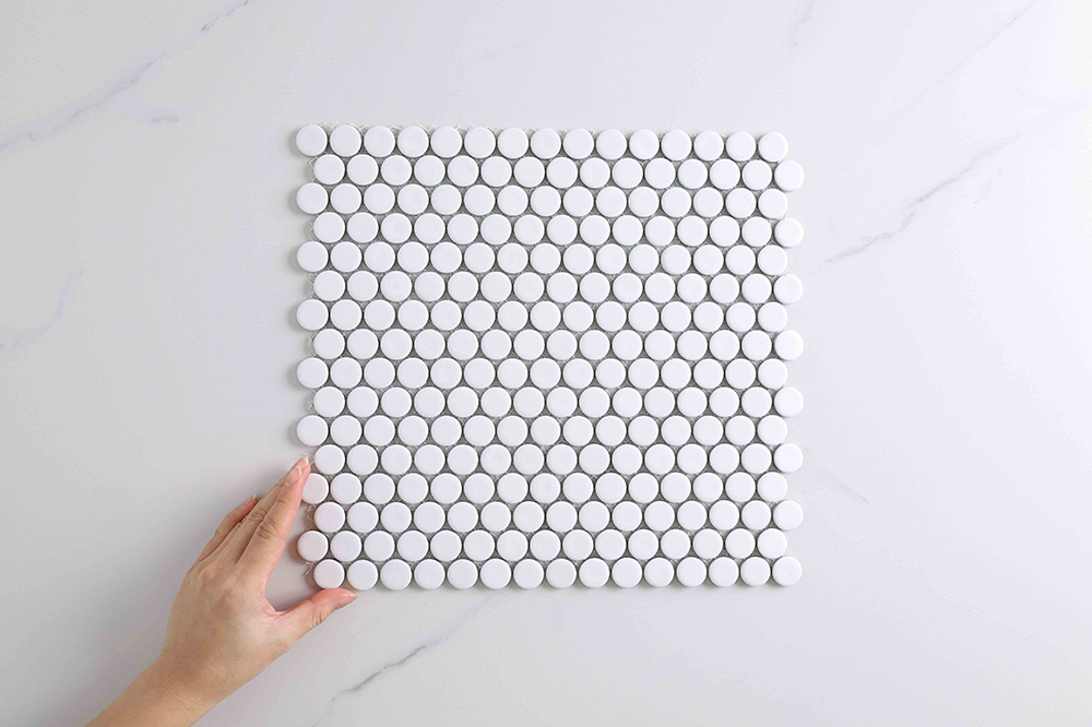 Bindi White Matt Penny Round Mosaic Tile