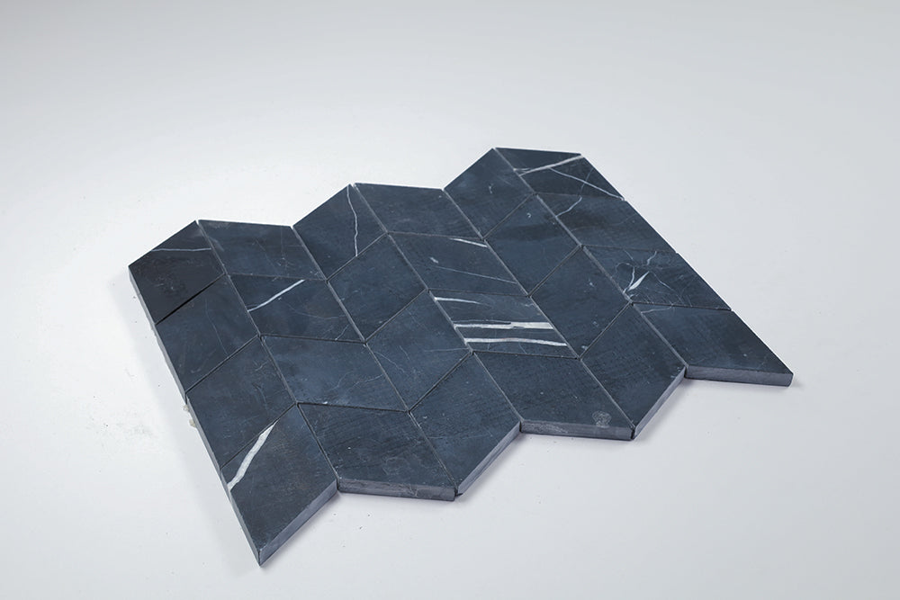 Deca Black Honed Chevron Tile
