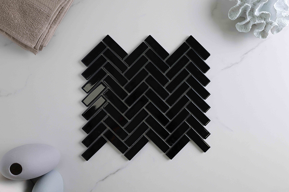 Brilliance Gloss Black Herringbone Tile