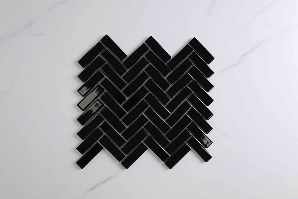 Brilliance Gloss Black Herringbone Tile