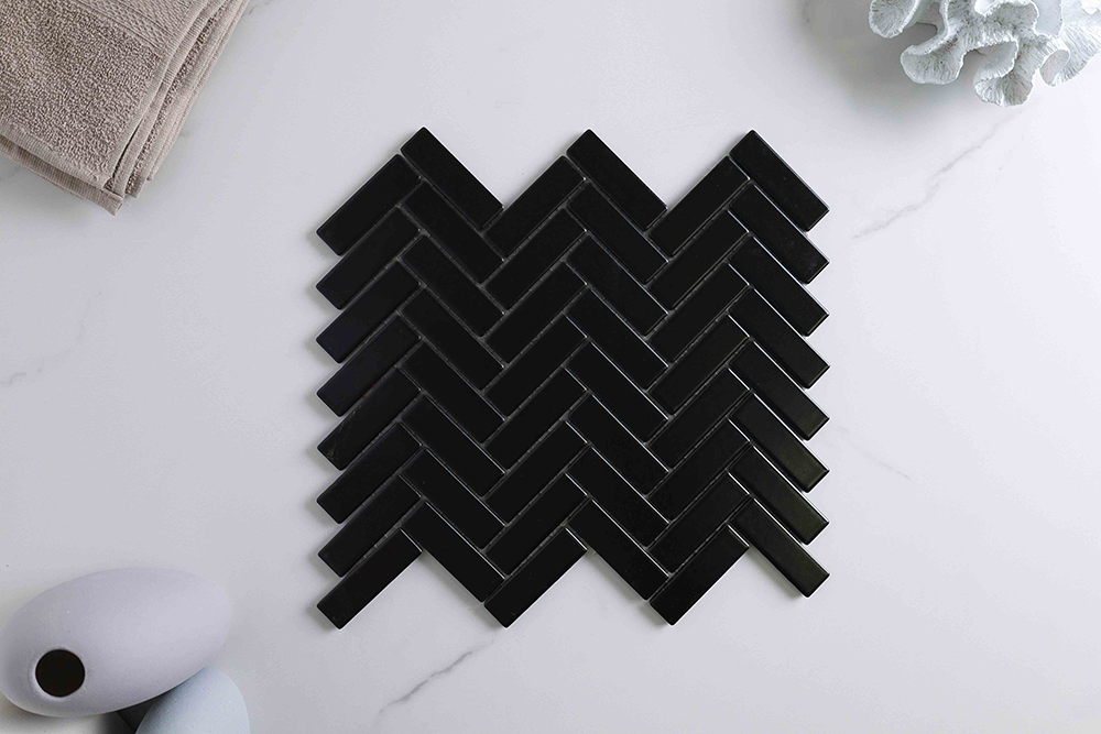 Brilliance Matt Black Herringbone Tile