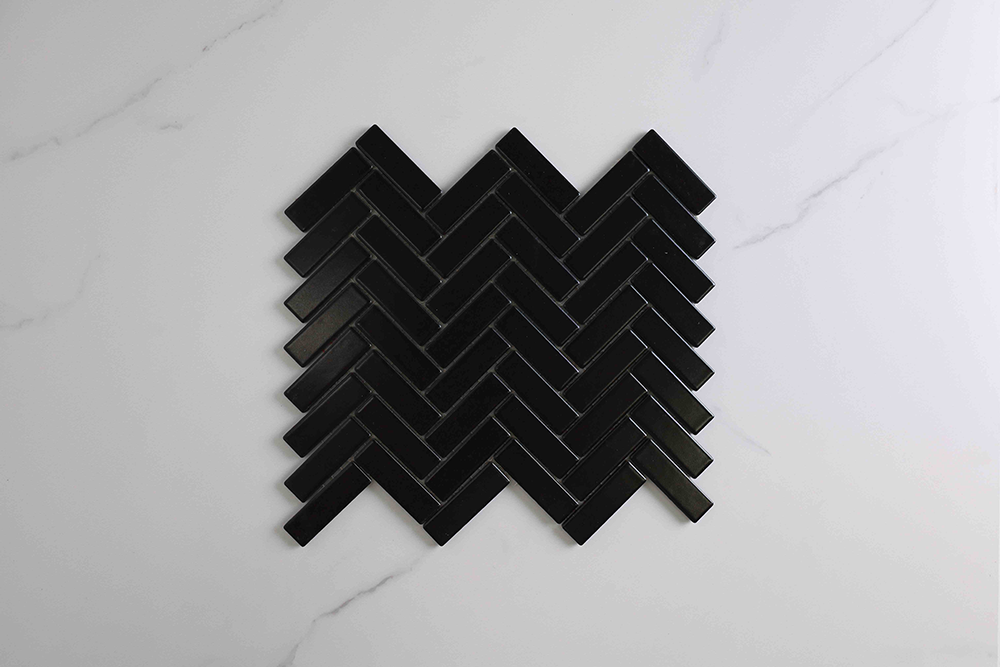 Brilliance Matt Black Herringbone Tile