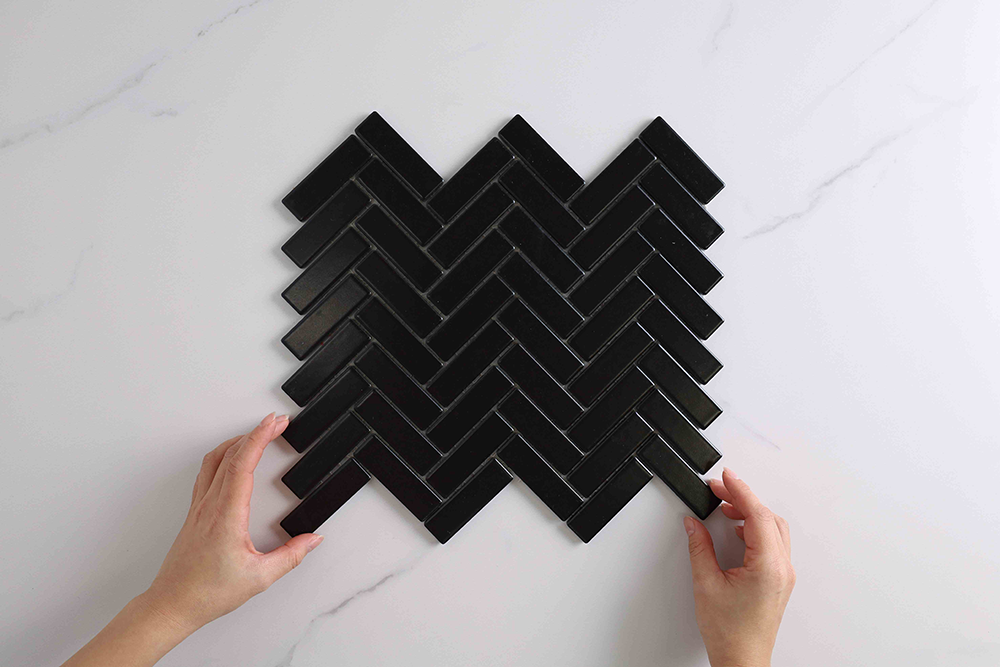 Brilliance Matt Black Herringbone Tile