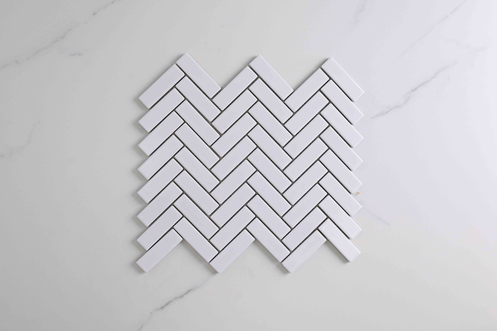 Brilliance Matt White Herringbone Tile