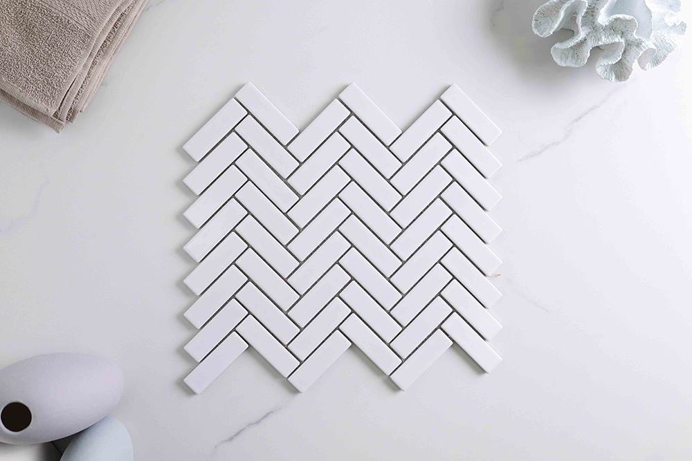 Brilliance Matt White Herringbone Tile
