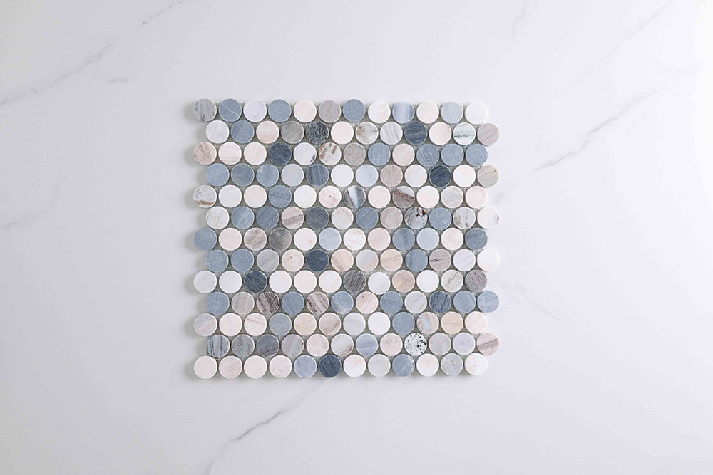 Infinity Blue Stone Penny Round Mosaic