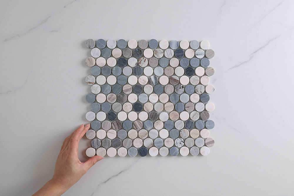 Infinity Blue Stone Penny Round Mosaic