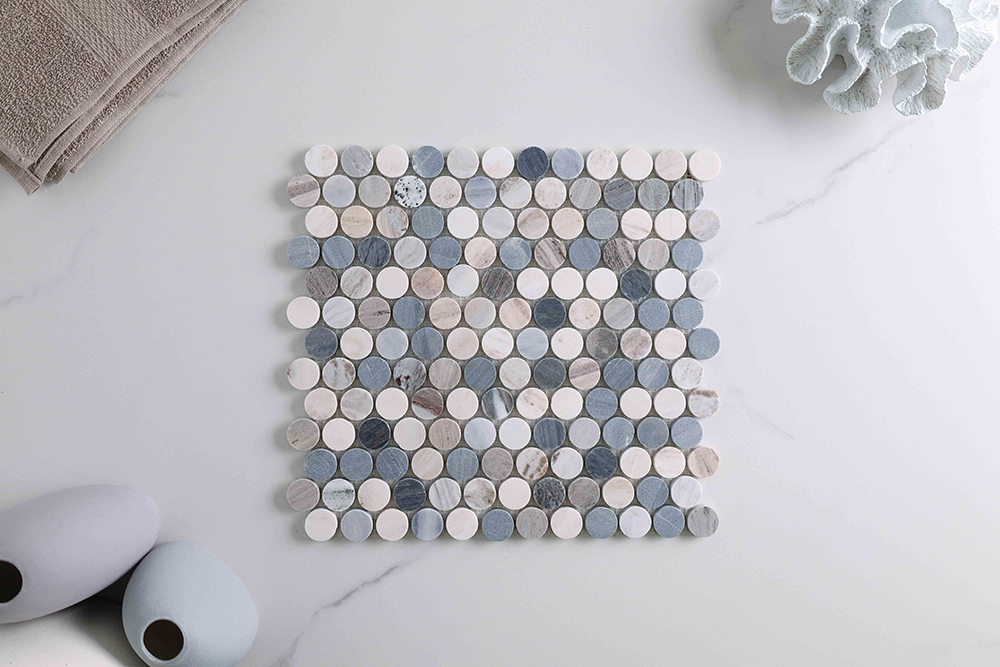 Infinity Blue Stone Penny Round Mosaic