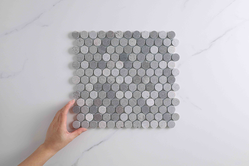 Infinity Grey Stone Penny Round Mosaic