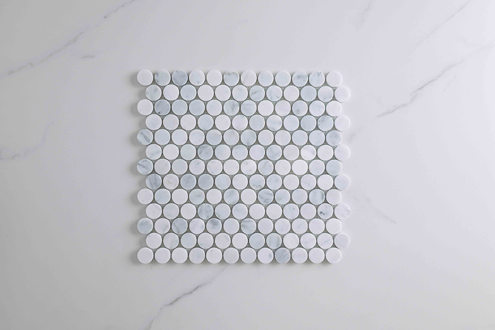 Infinity White Penny Carrara Round Mosaic