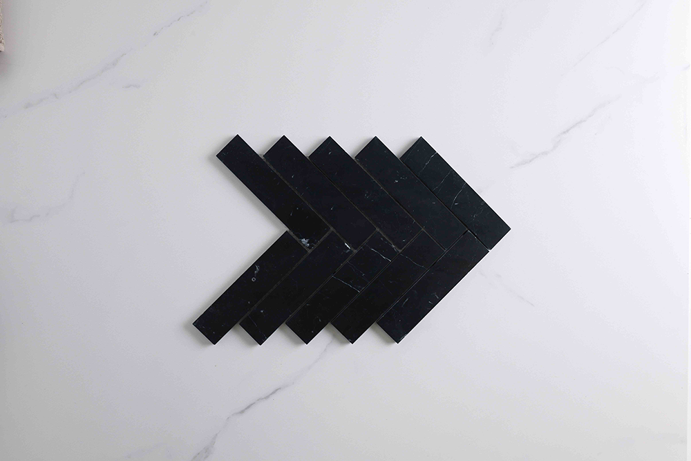 Trinity Nero Black Herringbone Mosaic