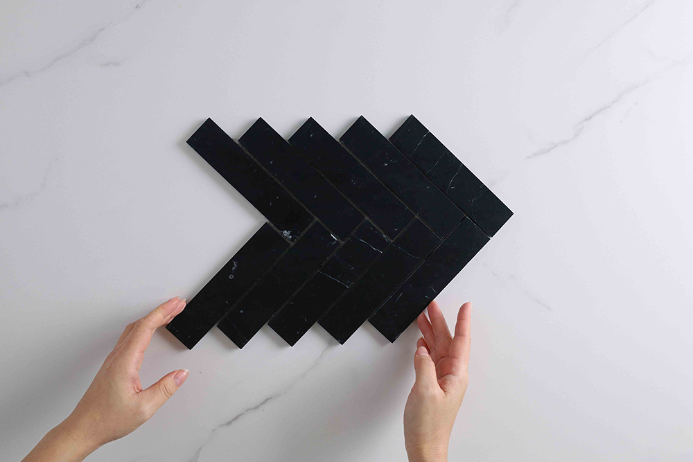 Trinity Nero Black Herringbone Mosaic