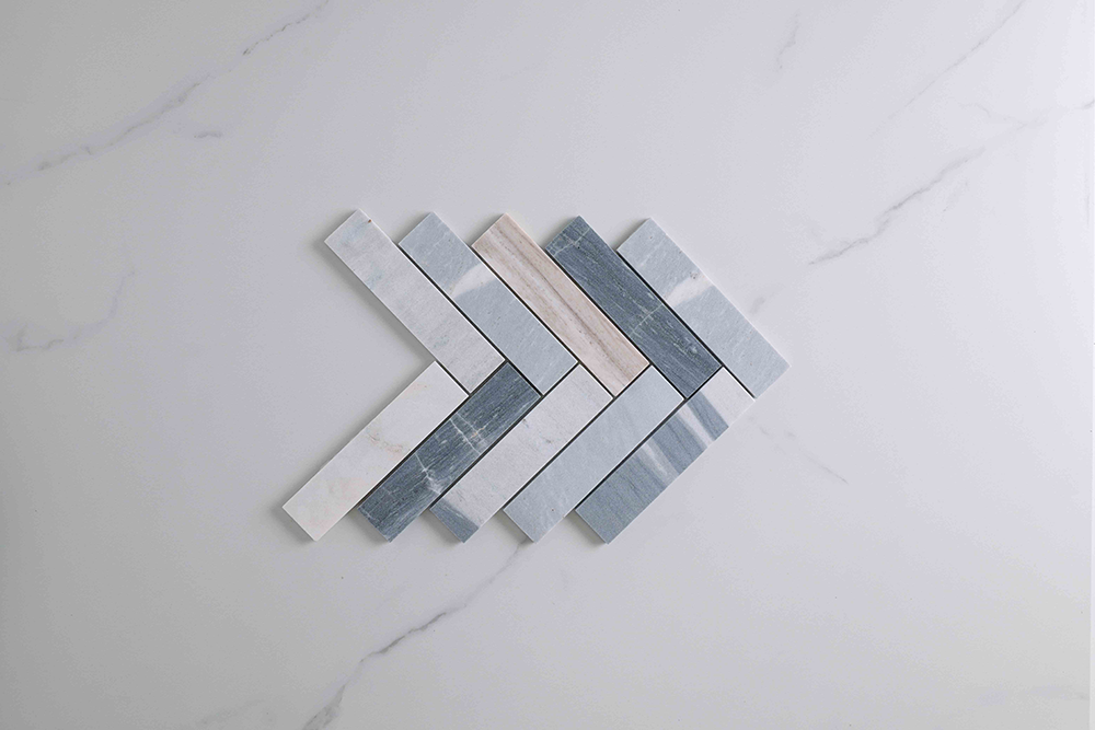 Trinity Blue Stone Herringbone Mosaic