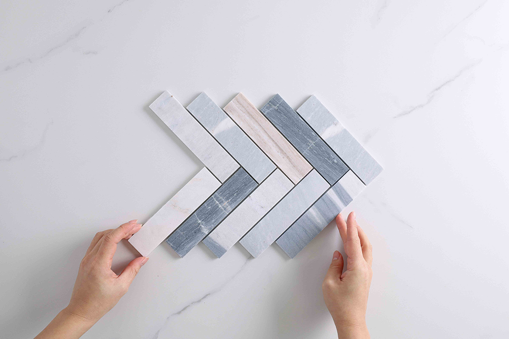 Trinity Blue Stone Herringbone Mosaic