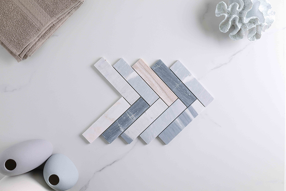 Trinity Blue Stone Herringbone Mosaic