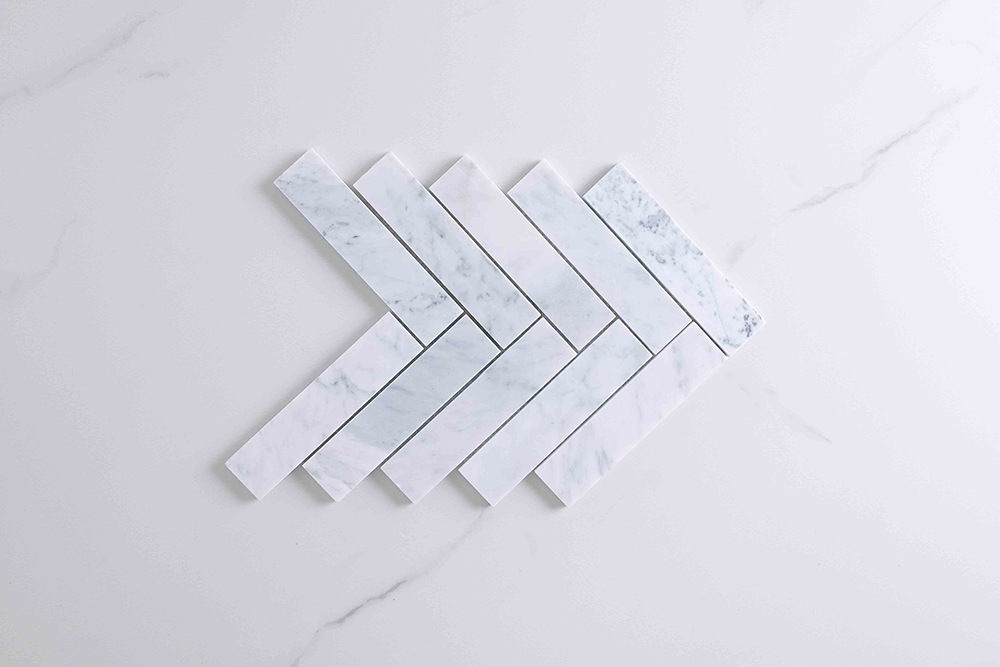 Trinity White Carrara Herringbone Mosaic