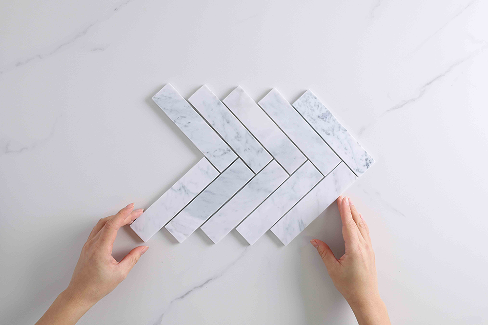 Trinity White Carrara Herringbone Mosaic