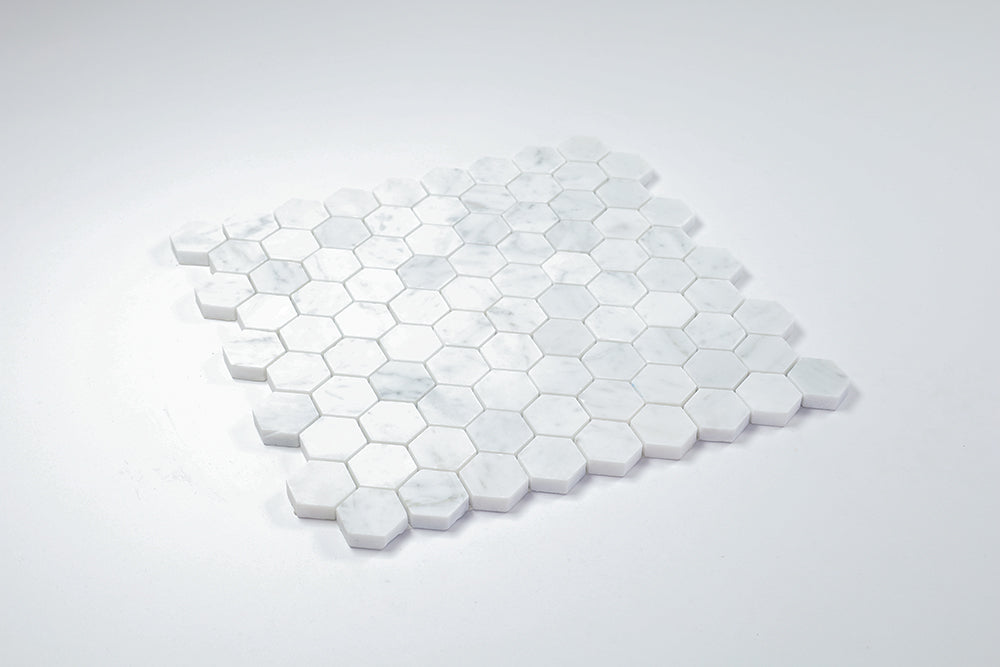 Deca White Carrara Honed Hexagon Tile
