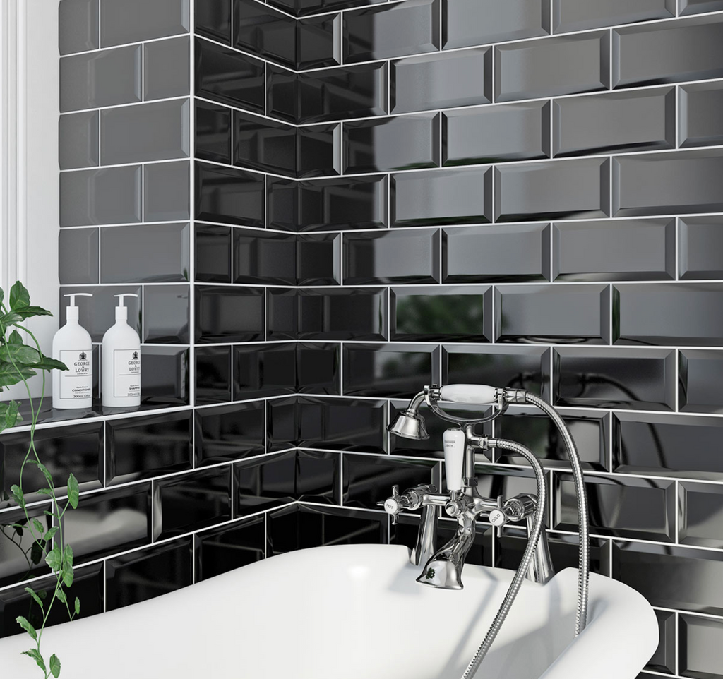 Windsor Bevelled Black Gloss Subway Tile