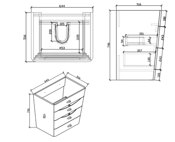 Belbagno Piramid Freestanding Vanity 650mm - White Oak - Wellsons