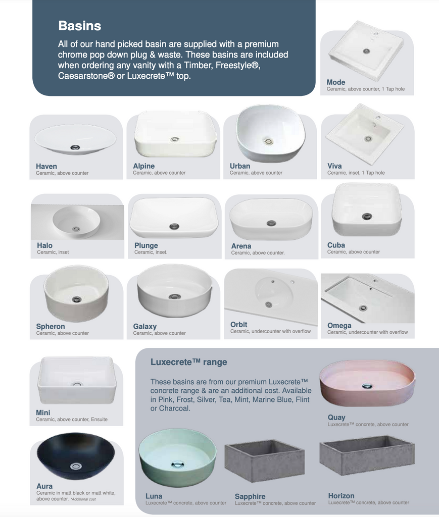 Rifco Newport Wall Hung Vanity with Caesarstone Top & Basin