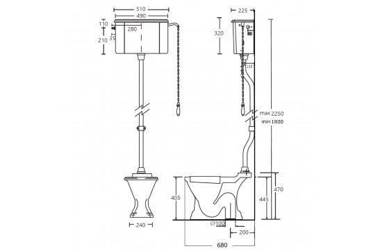 Turner Hastings Birmingham Toilet High Level Cistern incl. Black Seat