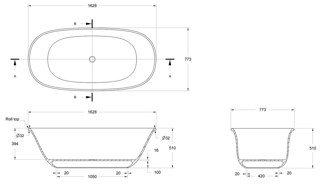 Turner Hastings Blanche 162 TitanCast Bath - Satin Silk White