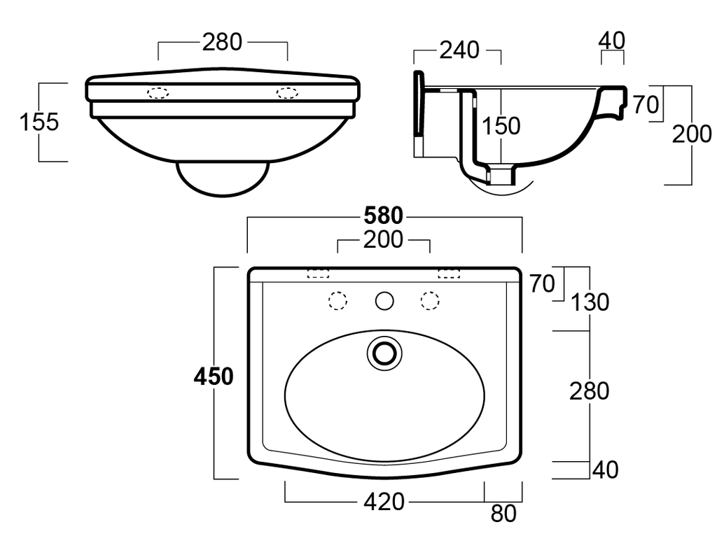 Turner Hastings Claremont 58x45 Basin - 1 Tap Hole