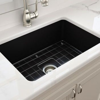 Turner Hastings Cuisine 68x48 Inset / Undermount Fireclay Sink Matte Black with Overflow