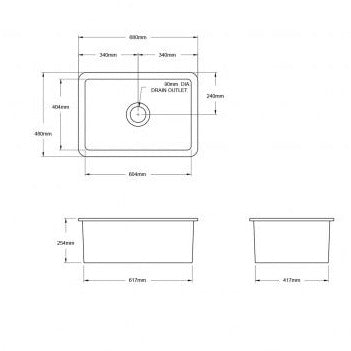 Turner Hastings Cuisine 68x48 Inset / Undermount Fireclay Sink Matte Black with Overflow