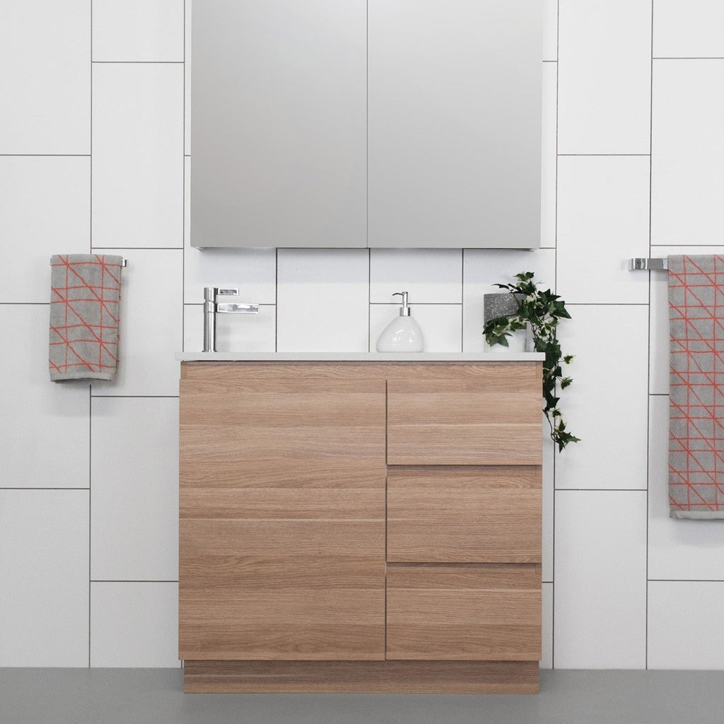 ADP Glacier Ensuite Door and Drawer Trio Vanity with Solid Surface Top - Lite