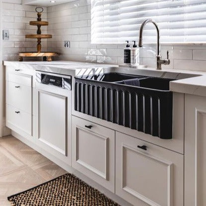 Turner Hastings Novi 85x46 Double Bowl Fireclay Butler Sink - Matte Black